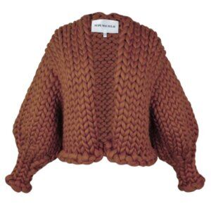 Hope Macauly Chunky Chocolate Brown Wool Cardigan Handmade Ireland Womens Sz S/M